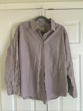 DONNI. The Pop Stripe Brown and White Button down  Shirt Size Medium